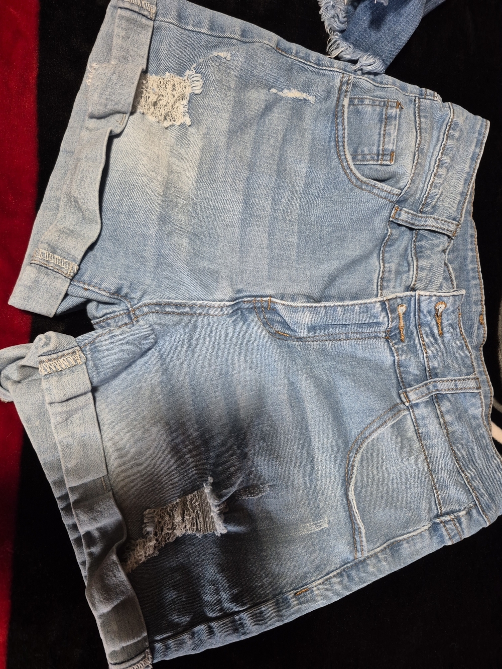 Light Blue Distressed Women's Denim Shorts — Casual Ankle-Length
